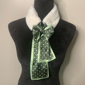 Green & White Polka Dot Faux Fur Neck Warming Scarf